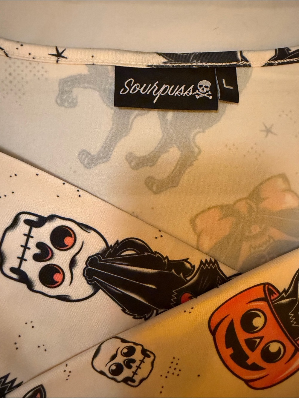 Sourpuss Halloween Black Cats Skater Dress in Cream Sz L - Picture 3 of 6